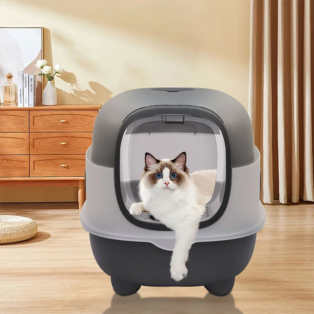 Dual Purpose Litter Box, With Splash Proof, Odor Isolation & Litter Scoop For Cats Up to 33.07Lbs