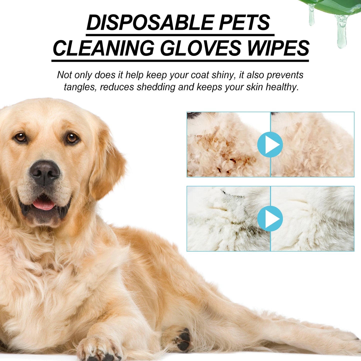 Yegbong 9-Pairs Pet Cleaning Gloves & Deodorizing Disposable Wipes For Cats & Dogs