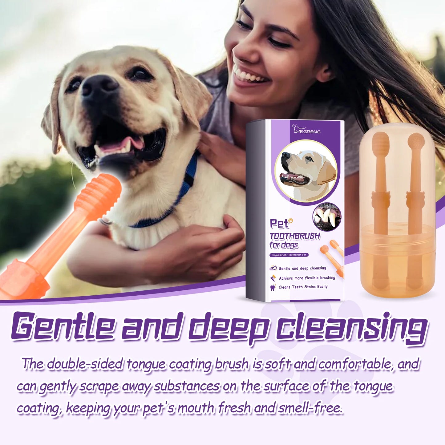 Yegbong-2Pieces In 1Box Of Mini Silicone Pet Tongue Brush And Toothbrush Or Pet Dental Pens-Oral Cleaning Health Care, Soft And Not Hurt Teeth For Dogs