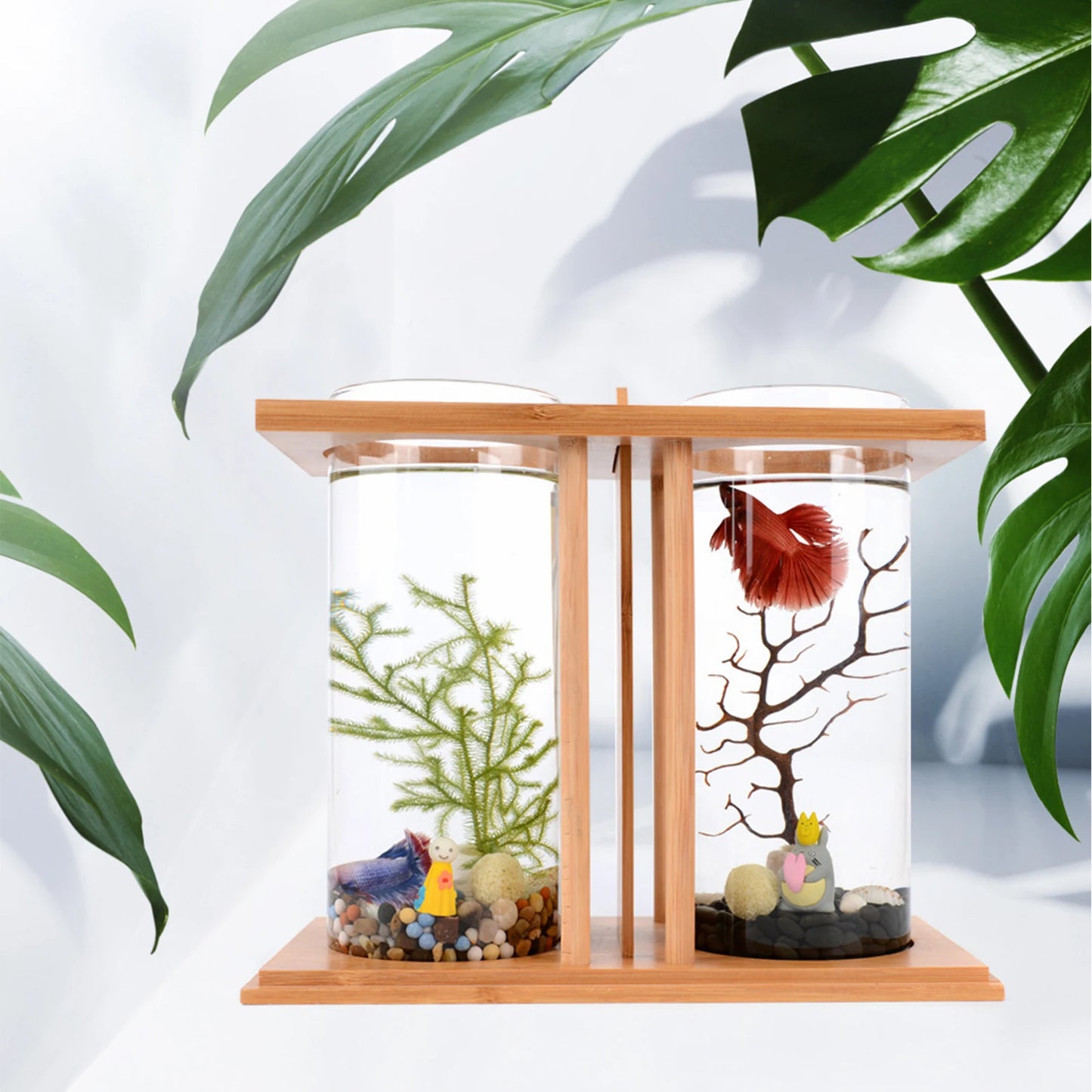 Mini Fish Tank With Creative Bamboo Wood For Small Fish-Such As Gold Fish & Betta Fish
