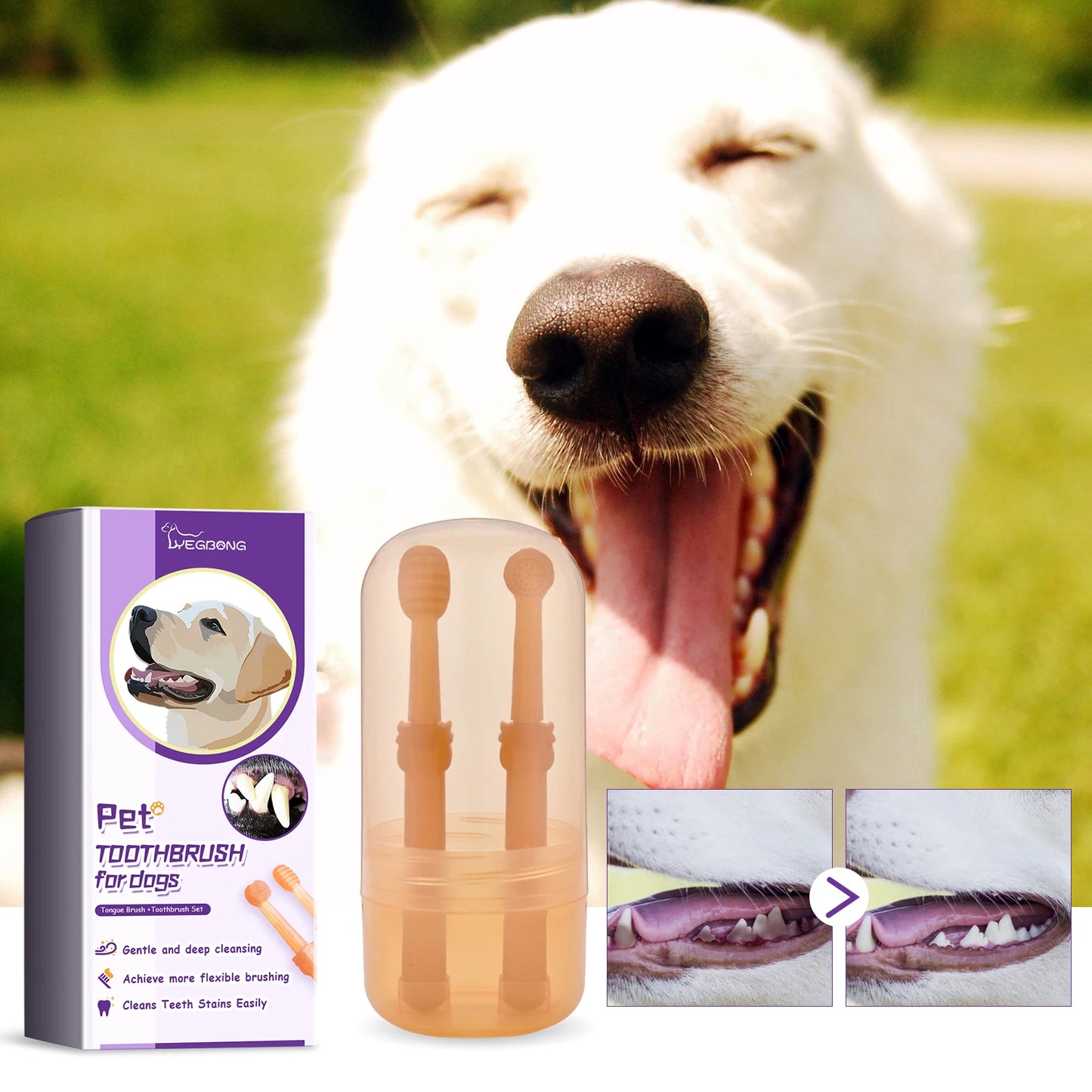 Yegbong-2Pieces In 1Box Of Mini Silicone Pet Tongue Brush And Toothbrush Or Pet Dental Pens-Oral Cleaning Health Care, Soft And Not Hurt Teeth For Dogs