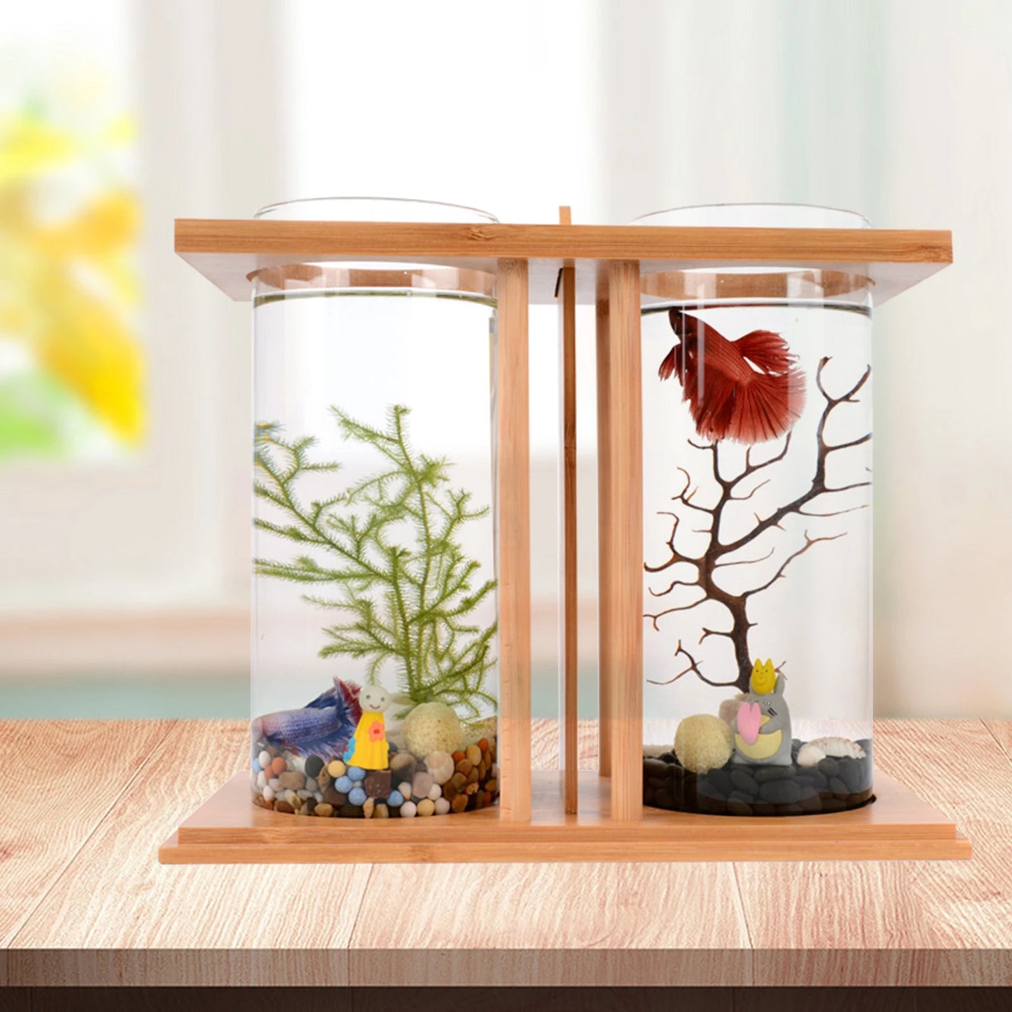 Mini Fish Tank With Creative Bamboo Wood For Small Fish-Such As Gold Fish & Betta Fish
