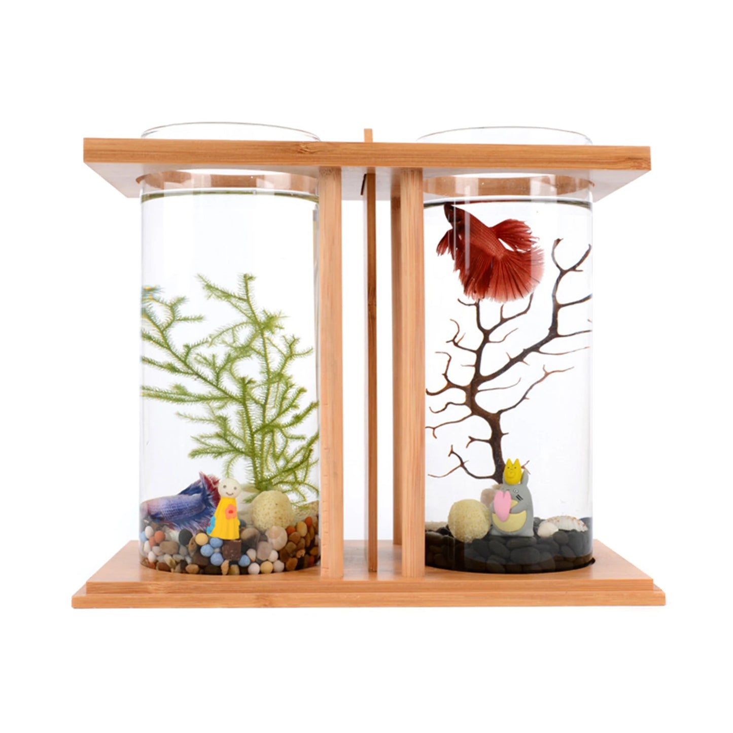 Mini Fish Tank With Creative Bamboo Wood For Small Fish-Such As Gold Fish & Betta Fish
