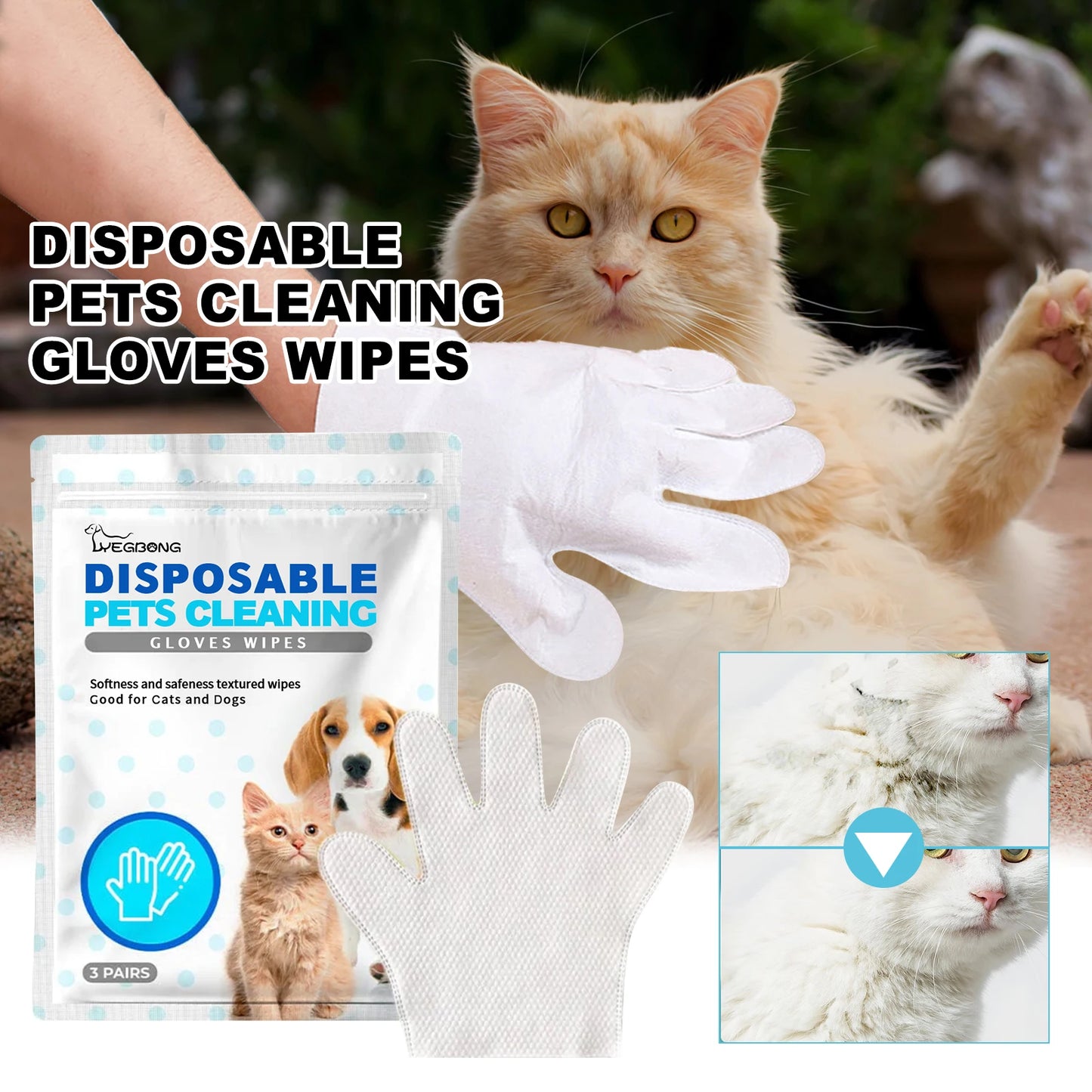Yegbong 9-Pairs Pet Cleaning Gloves & Deodorizing Disposable Wipes For Cats & Dogs