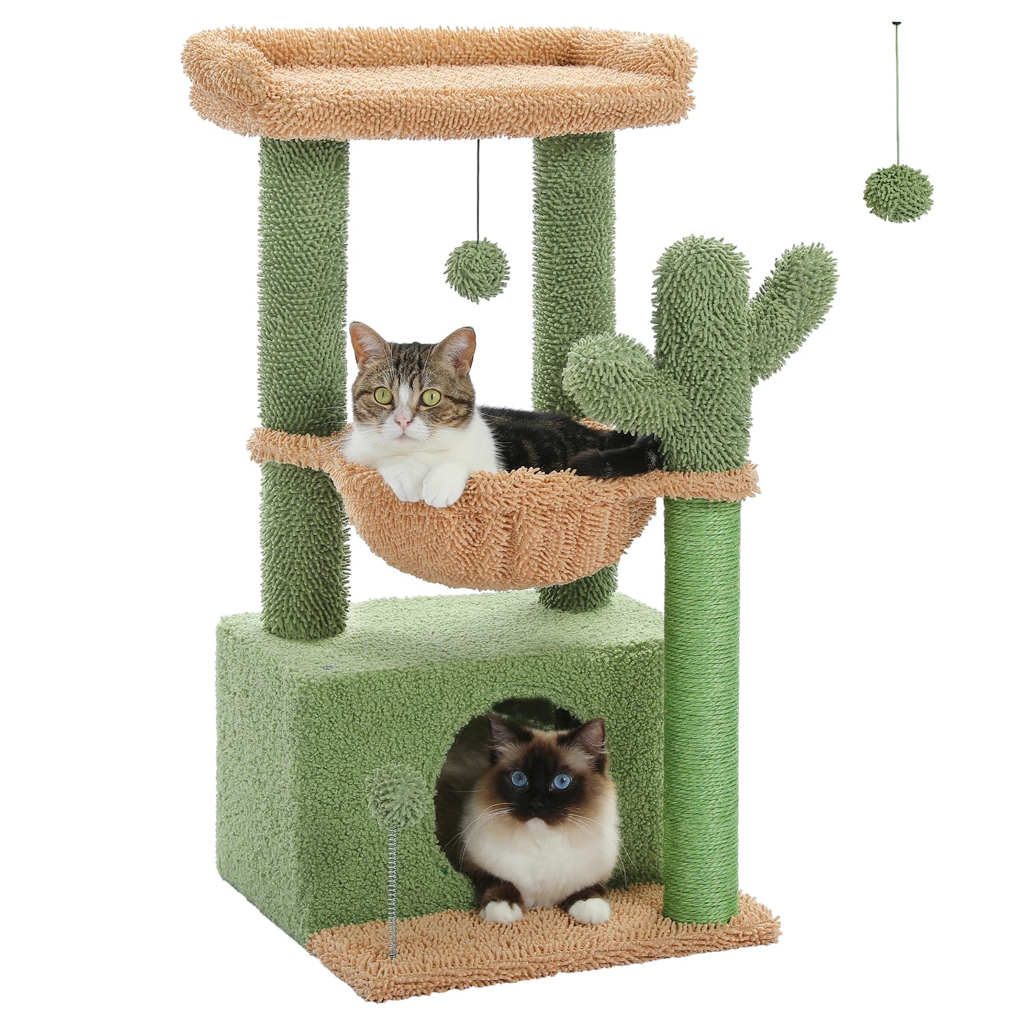 Cactus Cat Tower With Scratching Post, Deep Hammock And Cozy Top Perch