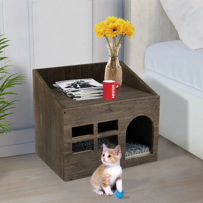 Durable Wooden Cat Sleep Lounge  with Cushion Pad for Indoor Cats