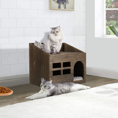 Durable Wooden Cat Sleep Lounge  with Cushion Pad for Indoor Cats