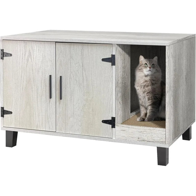 Wooden Cat Litter Box Furniture  with Scratch Pad