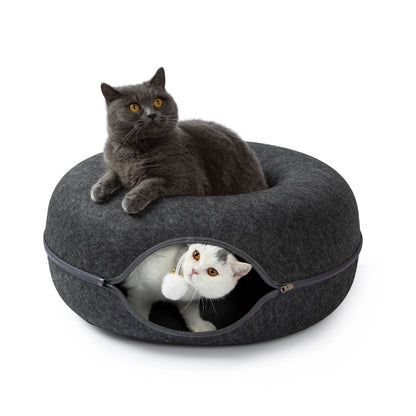 Spacious Peekaboo Cat Wool Felt Cave for Multiple Cats Up to 30 Lbs, Detachable and Washable