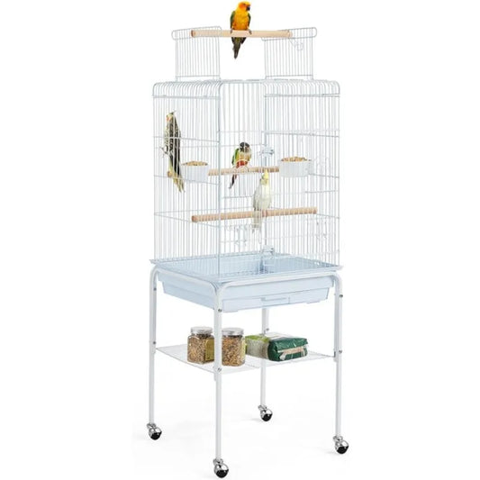 Open Top Bird Cages for Sun Parakeet Cockatiel Green Cheek Lovebird w/Detachable Rolling Stand