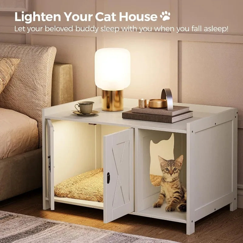 Wooden Cat Washroom Storage Cabinet Bench, Indoor Cat House