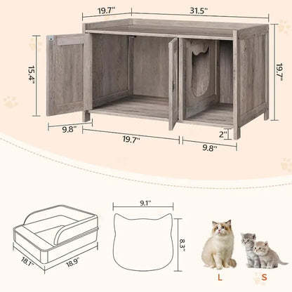 Wooden Cat Washroom Storage Cabinet Bench, Indoor Cat House