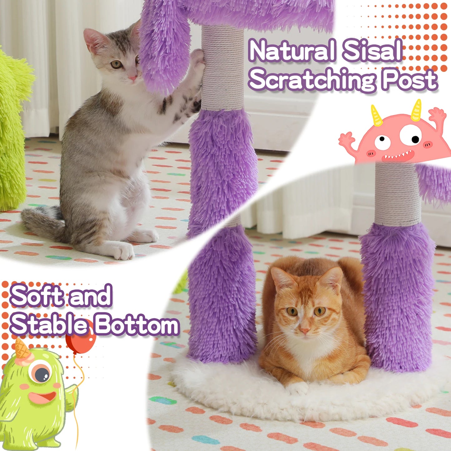 2 in 1 Cat Tower With Sisal Scratching Posts & Large Condo For Cats