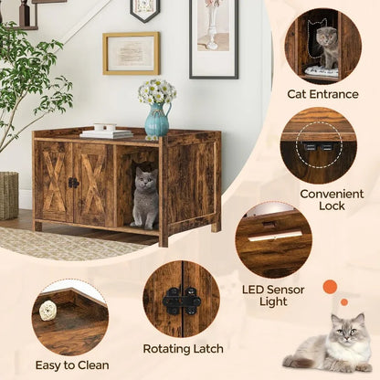 Wooden Cat Washroom Storage Cabinet Bench, Indoor Cat House