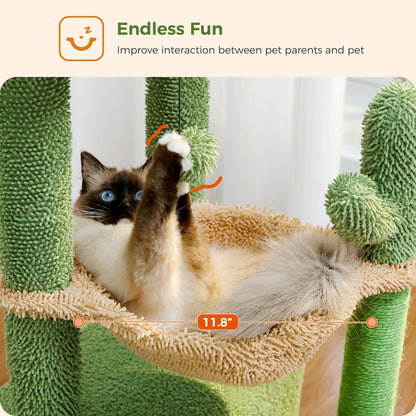 Cactus Cat Tower With Scratching Post, Deep Hammock And Cozy Top Perch