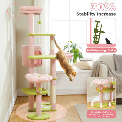 Multi-Level Cactus Cat Tower With Large Hammock, Scratching Post & 2 Perches