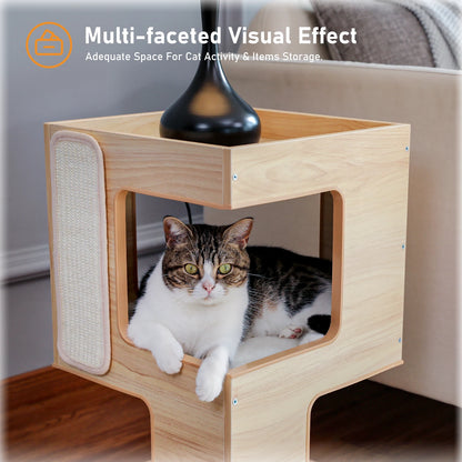 Purrfect Wooden Cat Retreat-Sleep, Scratch, Play With Plush Mats, Scratching Pad & Cat toy