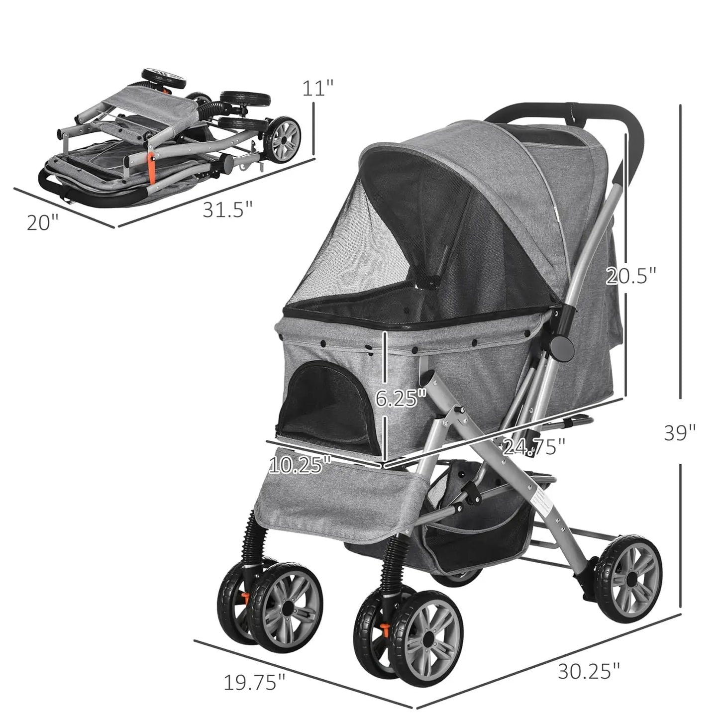 4 Wheels Folding Safety Dog Stroller