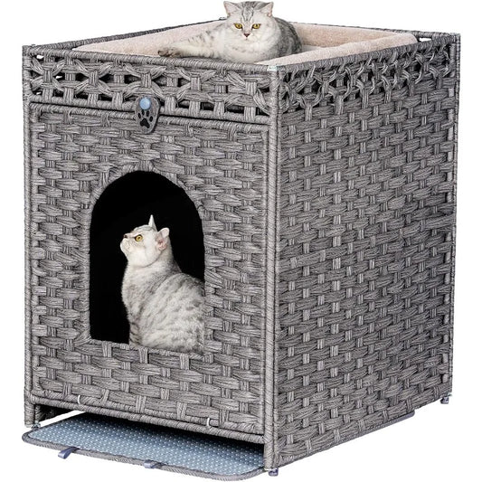 Handwoven Rattan cat Litter with Litter Mat