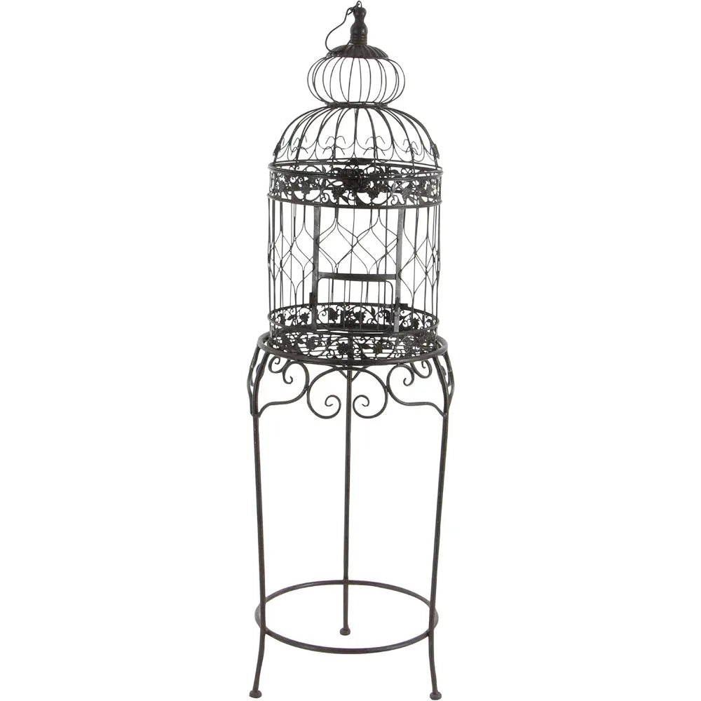 Benzara Victorian Style Bird Cage, 47" H/14 W, Black Parrot Cage