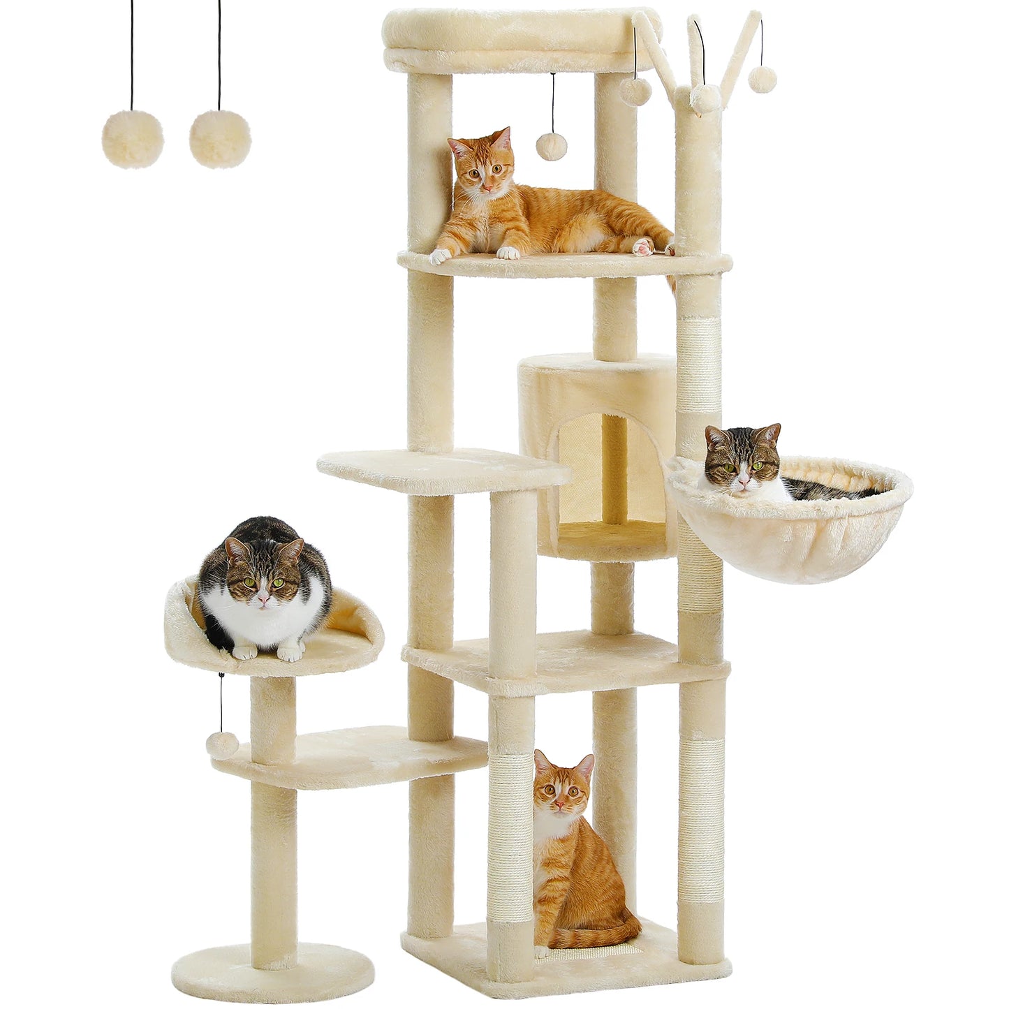 Multi-Level Cactus Cat Tower With Large Hammock, Scratching Post & 2 Perches