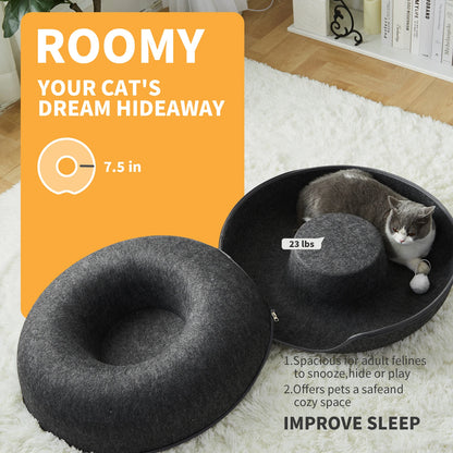 Spacious Peekaboo Cat Wool Felt Cave for Multiple Cats Up to 30 Lbs, Detachable and Washable