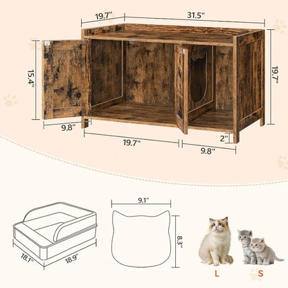 Wooden Cat Washroom Storage Cabinet Bench, Indoor Cat House