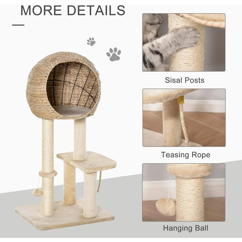 Cat Tree with Sisal Scratching Post and Hanging Rope