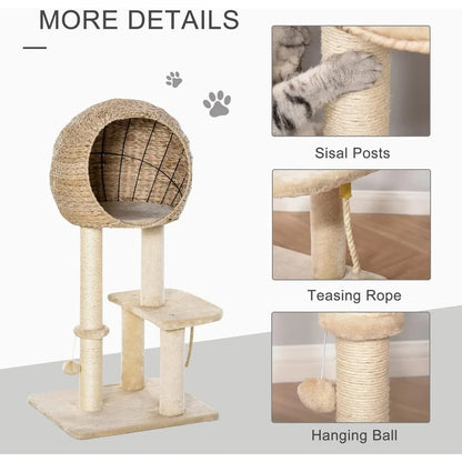 Cat Tree with Sisal Scratching Post and Hanging Rope