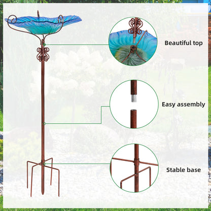 Outdoor Garden Glass Birdbath or Bowl Birdfeeder with 4-Prong Freestanding