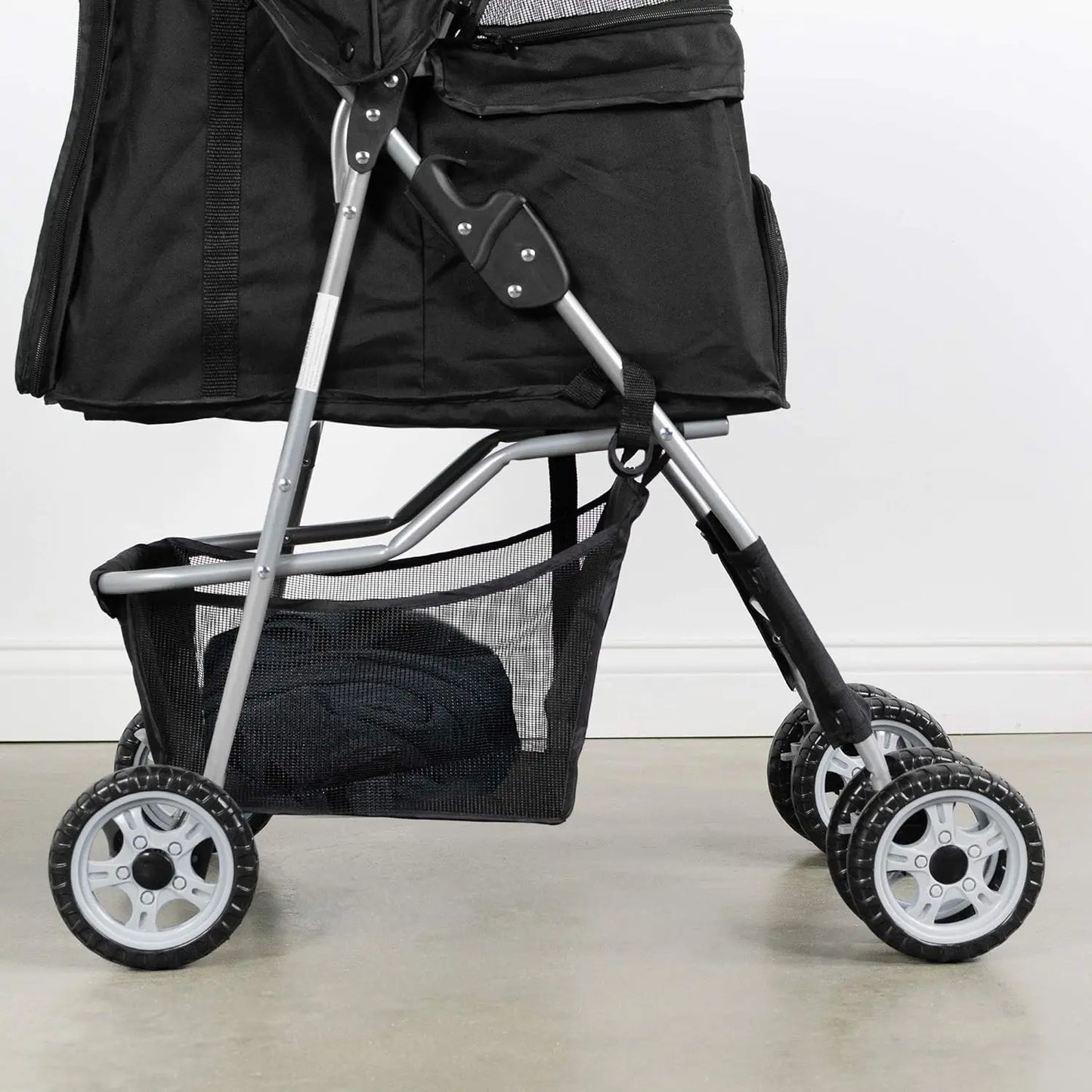 Black 4 Wheel Pet Stroller for Cat and Dog