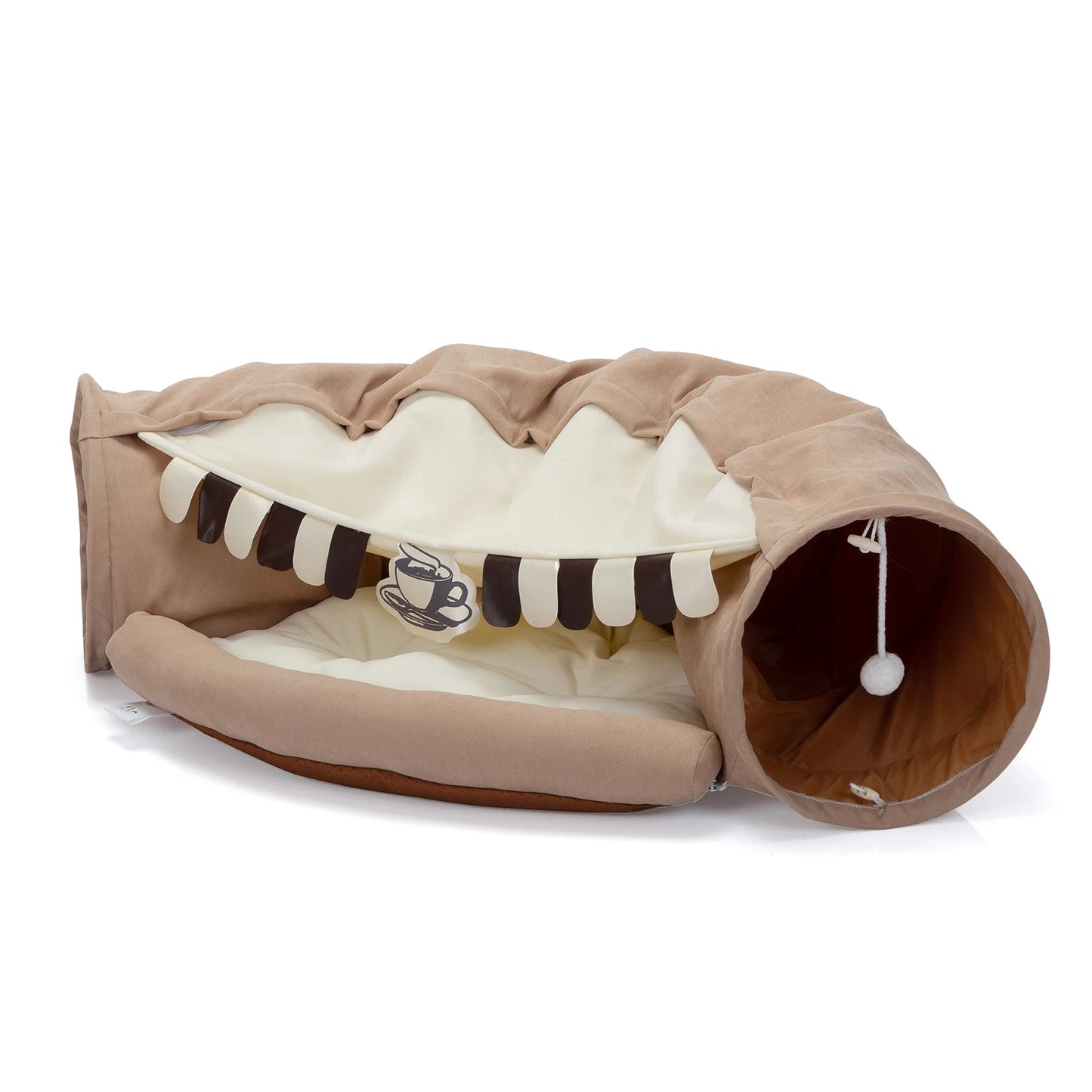 Collapsible Cat Tunnel Bed-With Hanging Toys and Cushion Mat