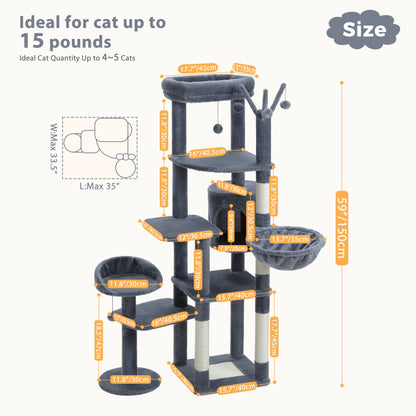 Multi-Level Cactus Cat Tower With Large Hammock, Scratching Post & 2 Perches