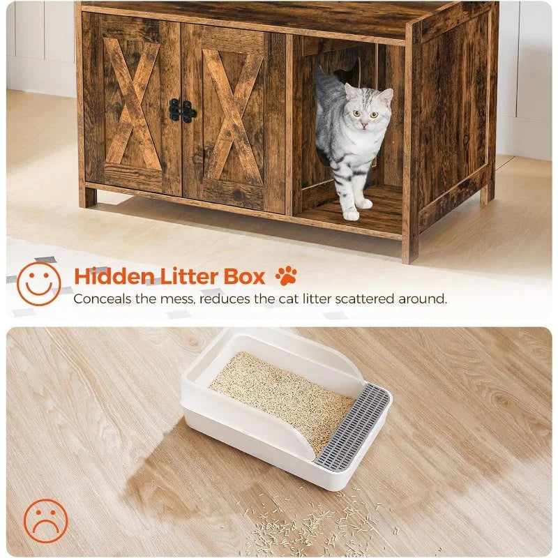 Wooden Cat Washroom Storage Cabinet Bench, Indoor Cat House