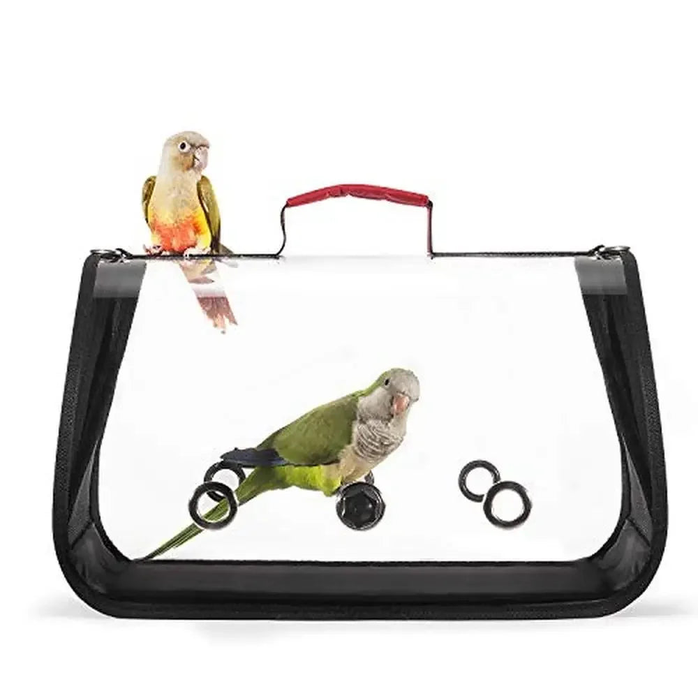 Portable Bird Travel Cage Carrier with Feeder Cups, Standing Perch & Design 4-Sided Ventilation