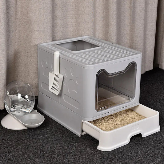 XXL Space Foldable Cat Litter Box with Front Entry & Top Exit with Tray (Cat Litter Box Only)