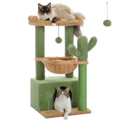 Cactus Cat Tower With Scratching Post, Deep Hammock And Cozy Top Perch