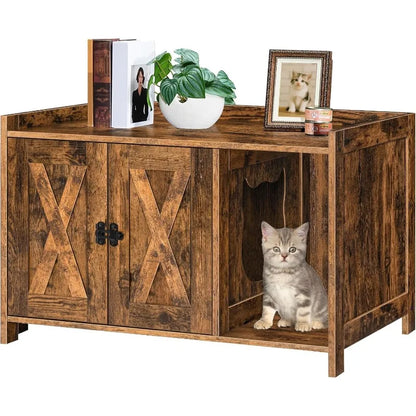 Wooden Cat Washroom Storage Cabinet Bench, Indoor Cat House