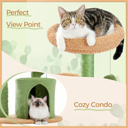 Cactus Cat Tower with Sisal Covered Scratching Post, Plush Perches and Fluffy Ball For Cats Up to 12Lbs