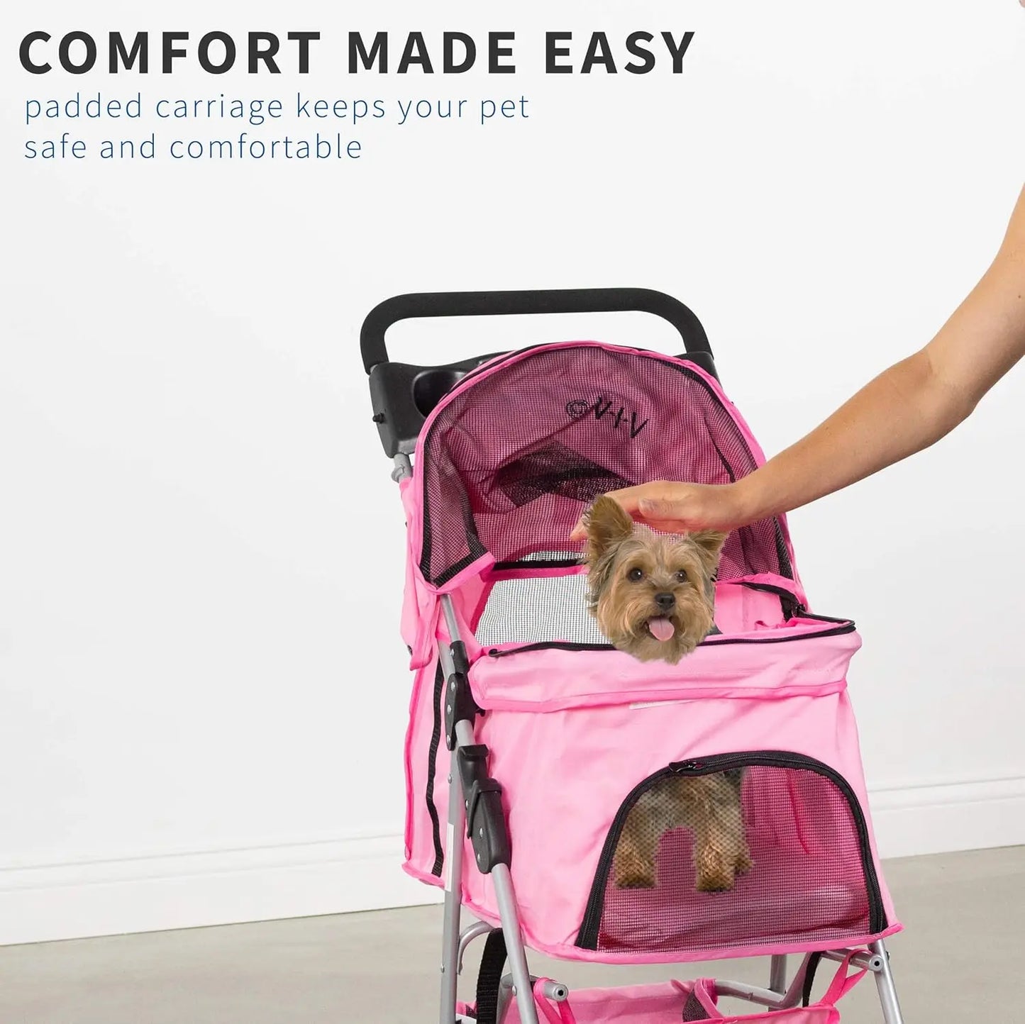 Black 4 Wheel Pet Stroller for Cat and Dog