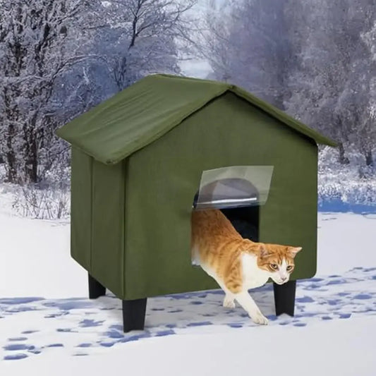 Outdoor Weatherproof Self-Heating Mat Elevated Cat Shelter With 2 Escape Door