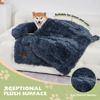 Fluffy Plush Dog Bed & Blanket with Removable & Washable Cover