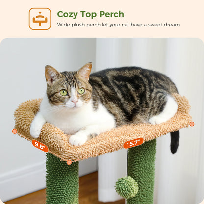 Cactus Cat Tower With Scratching Post, Deep Hammock And Cozy Top Perch