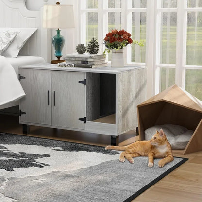 Wooden Cat Litter Box Furniture  with Scratch Pad