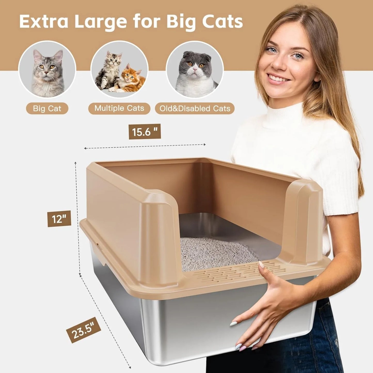 Stainless Steel Easy Clean X-Large Cat Litter Box With High Side