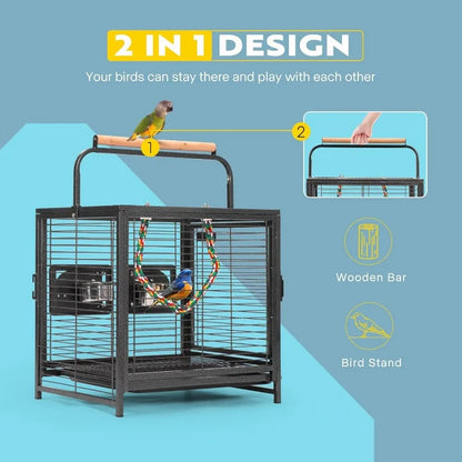 Wrought Iron Bird  Cage for Parrots Conures Lovebird Cockatiel Parakeets Black