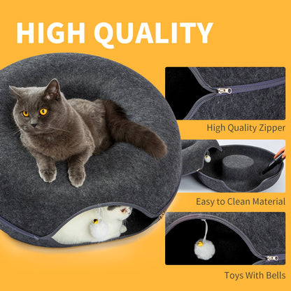 Spacious Peekaboo Cat Wool Felt Cave for Multiple Cats Up to 30 Lbs, Detachable and Washable