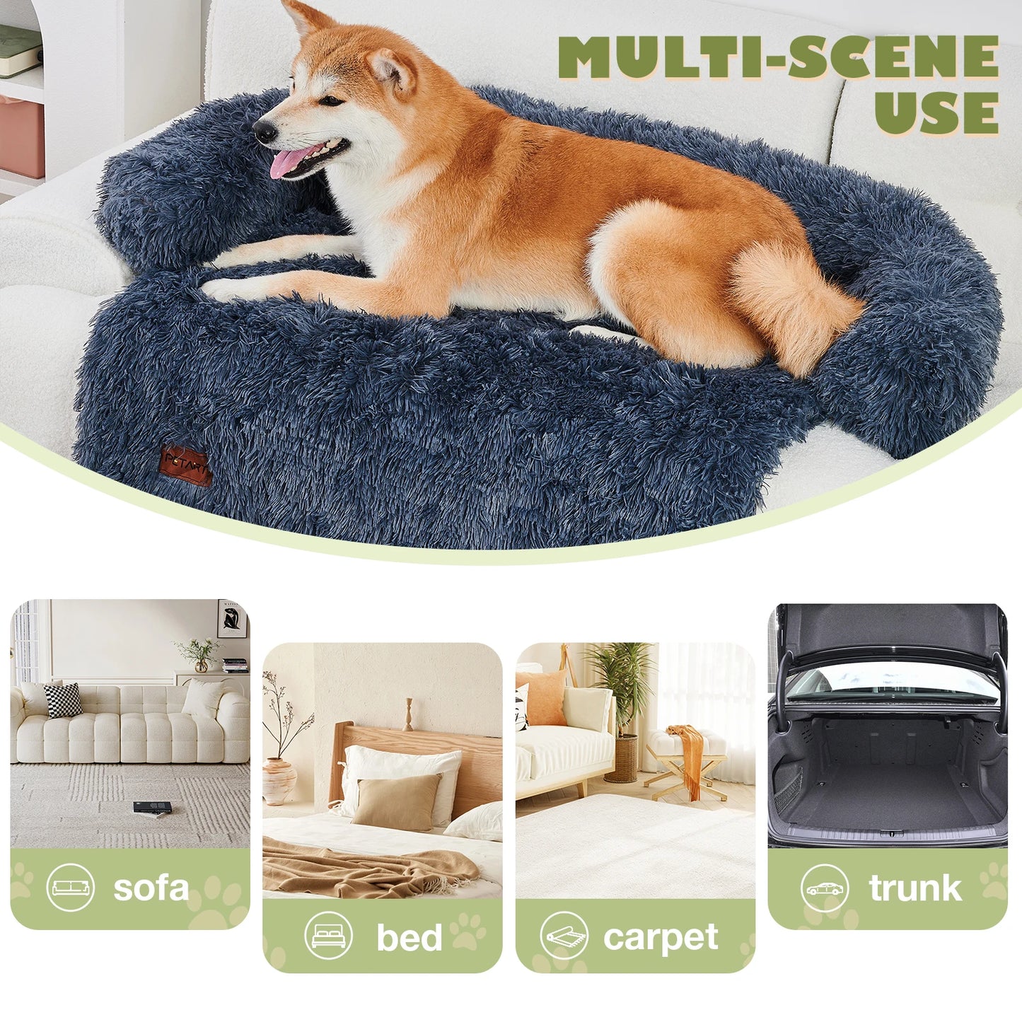 Fluffy Plush Dog Bed & Blanket with Removable & Washable Cover