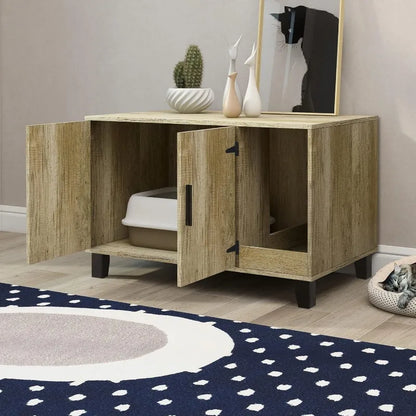 Wooden Cat Litter Box Furniture  with Scratch Pad