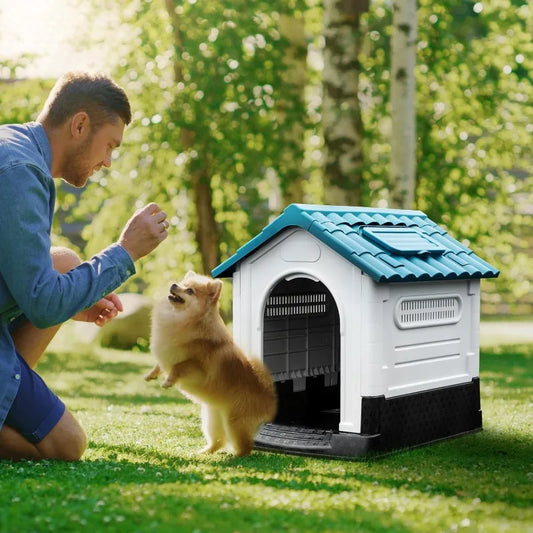 Foldable Outdoor Doghouse with Adjustable Skylight and Elevated Base Water Resistant